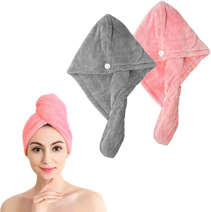 Microfiber Hair Towel Wrap | Super Absorbent Hair Turbans for Quick Dry, Grey