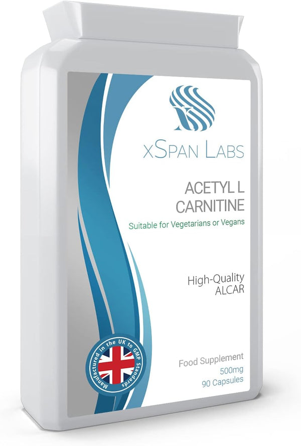 Acetyl-L-Carnitine 500Mg 90 Capsules - High-Strength ALCAR with No D-Carnitine - Made in the UK - Suitable for Vegans