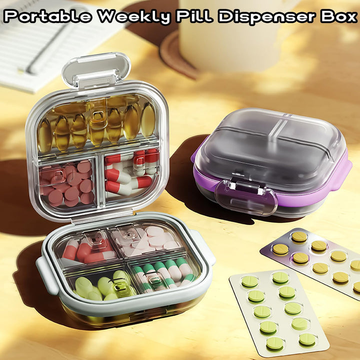 Pocket Pill Case Box, Pill Dispenser 7 Compartments, Weekly Medication Organiser, Vitamin Medication Case Airtight & Moistureproof (Purple Gray)