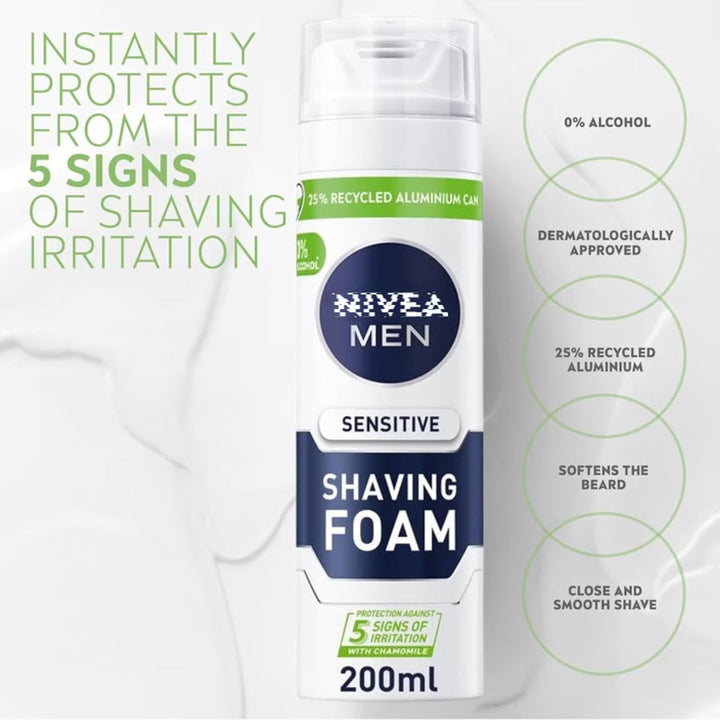 2 X 200Ml Shaving Foam Mousse for Men Sensitive Skin Face Body Soft Clean with Soft Aftershave  Towel