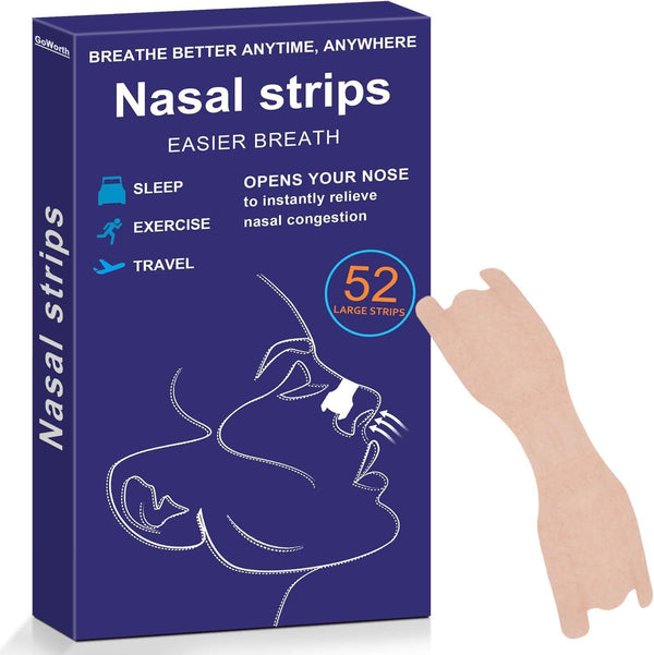 Nasal Strips, 52Pcs Snoring Strips for Men and Women, Nose Strips anti Snoring Devices, Helps Reduce Snoring, Instantly Relieves Nasal Congestion & Improves Sleep, anti Snore Strips Drug-Free