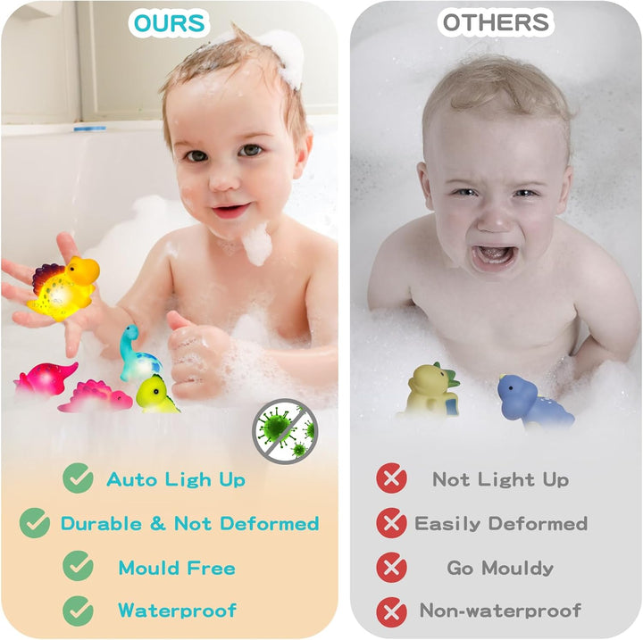 Baby Bath Toys, 6 PCS LED Kids Sensory Toys, Liquid Sensor Light up Dinosaur for Autism