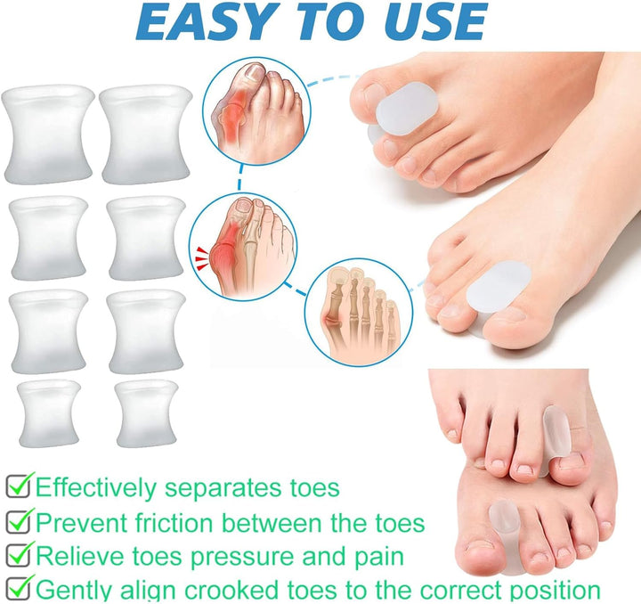 8 PCS Toe Separator, Silicone Toe Spreaders Bunion Gel Toe Spacers Separators, with 3 Sizes for Women Men Toe Pain Relief for Curled Toes and Overlapping Toes, Calluse (2L+4M+2S)