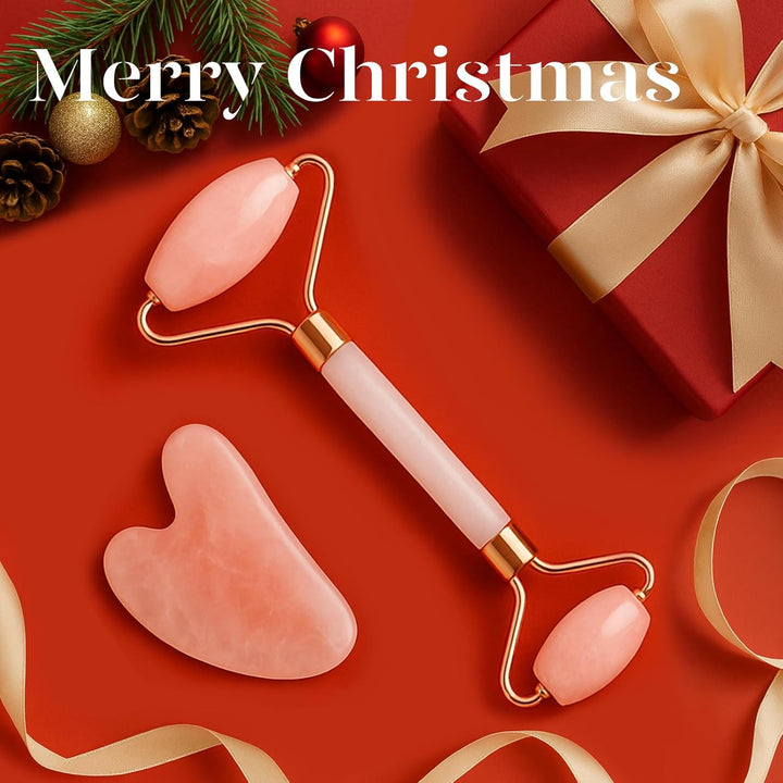 Gua Sha & Jade Roller,Guasha Tool Face, Self Care Gift for Women and Men, Massager for Face, Eyes, Neck Care, Skin Care Gifts - Rose Quartz