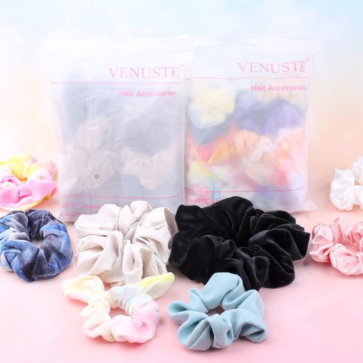 Scrunchies for Women, Premium Velvet Scrunchy for Hair, Solid Color Elastic Thick Bands, Soft Ropes Ponytail Holder Hair Accessories, 12 Pack