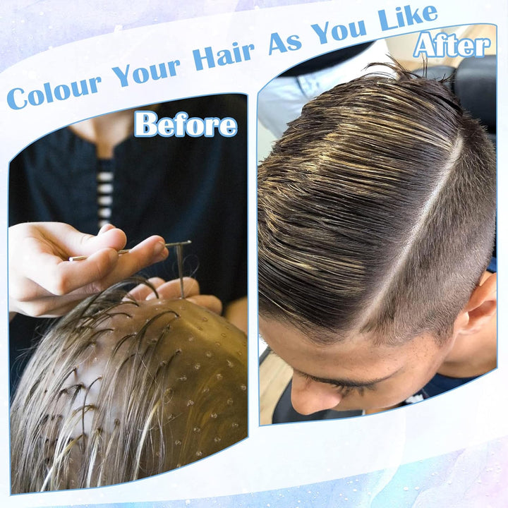 Punched Hole Silicone Highlight Hair Cap with Hair Coloring Brushes and Needle,Highlighting Frosting Cap,Highlight Cap,Professional Salon Silicone Hairdressing Tools for Women Men