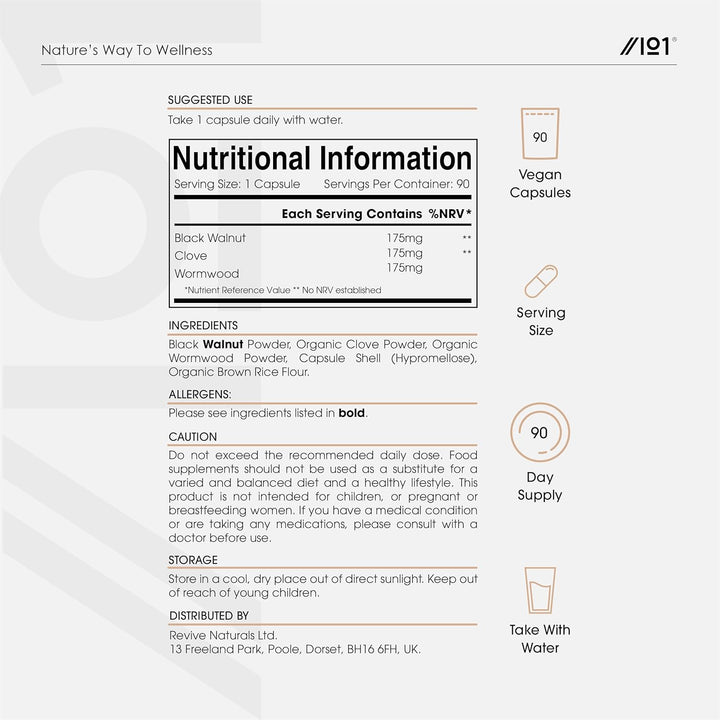 Clove, Wormwood & Green Black Walnut Hull 525Mg – 90 Vegan Capsules – High Strength Multi-Botanical Complex Supplement – Resealable and Recyclable Pouch by