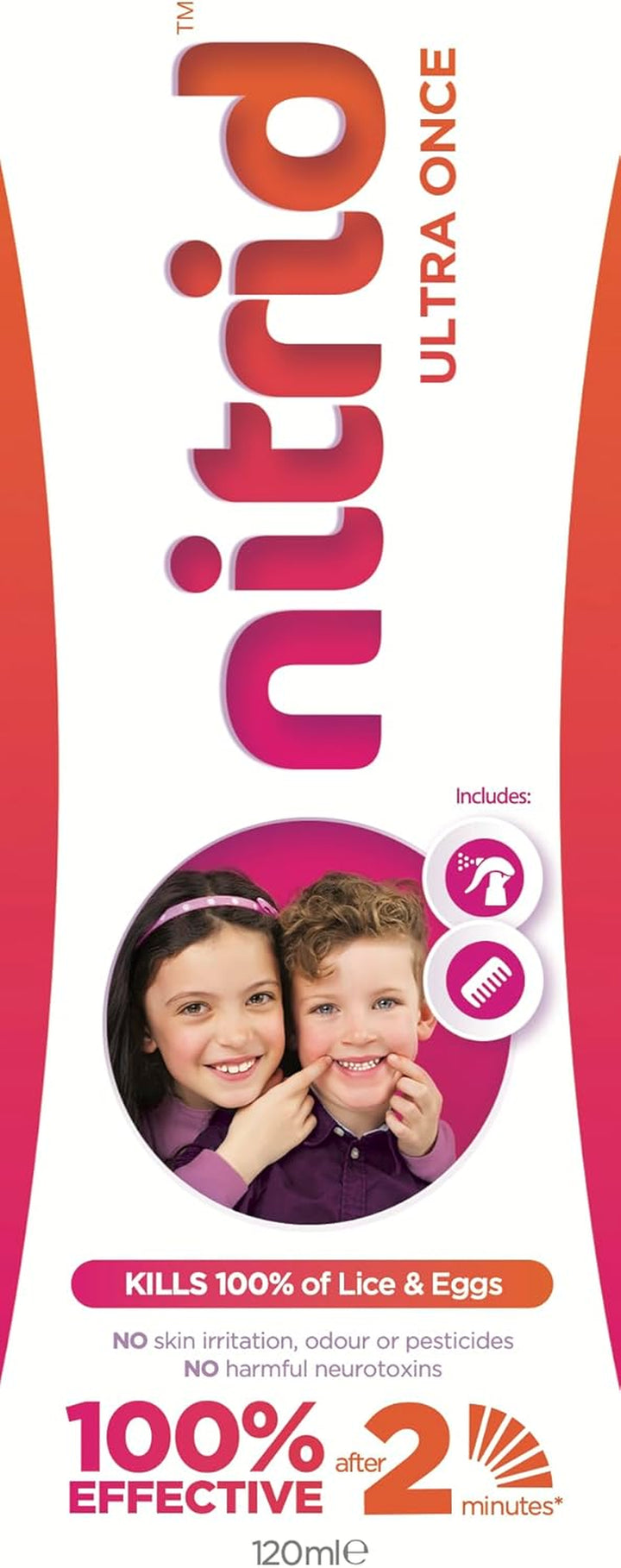 Ultra Once All-In-One Head Lice Treatment Spray & Comb - 100% Effective on Lice & Eggs in 2Mins, Includes Spray 120Ml & Nit Comb - 2023 New Formulation