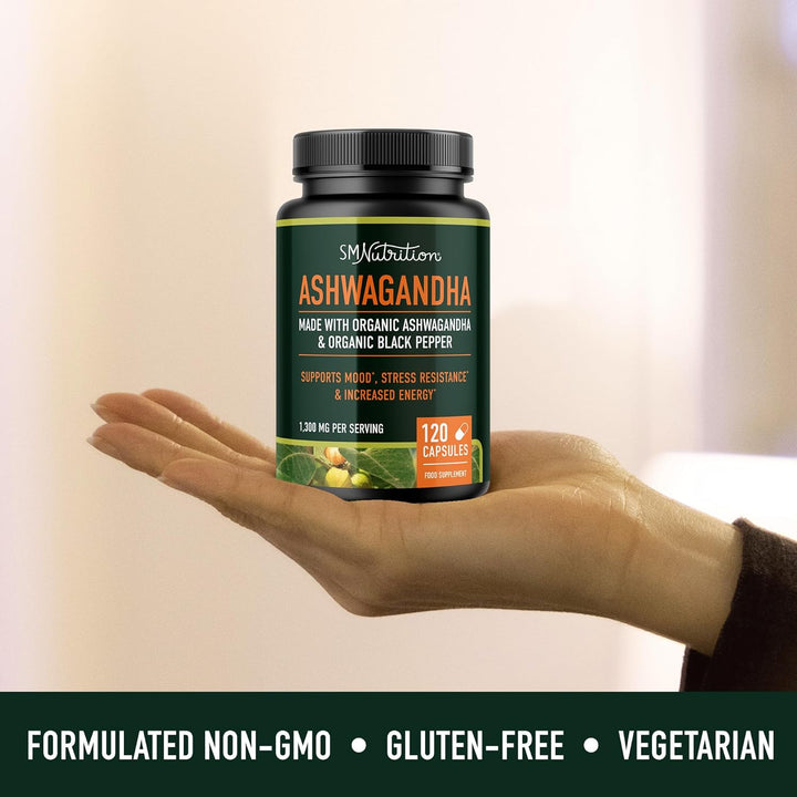 Ashwagandha 1300Mg | Ashwagandha Root Powder & Black Pepper Extract | High Absorption Adaptogen for Stress Relief, Mood & Thyroid Support | Vegetarian, Gluten-Free | 120 Capsules, 2-Month Supply