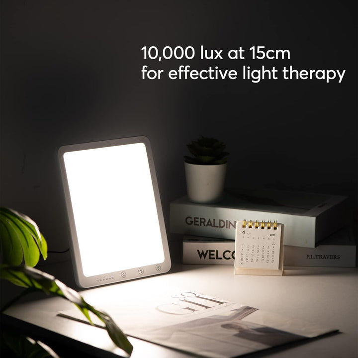 SAD Therapy Lamp, Slim Light Box for Effective SAD Light Therapy, 10,000 Lux Daylight Therapy Lights with Timer, Uv-Free & Full Spectrum, White