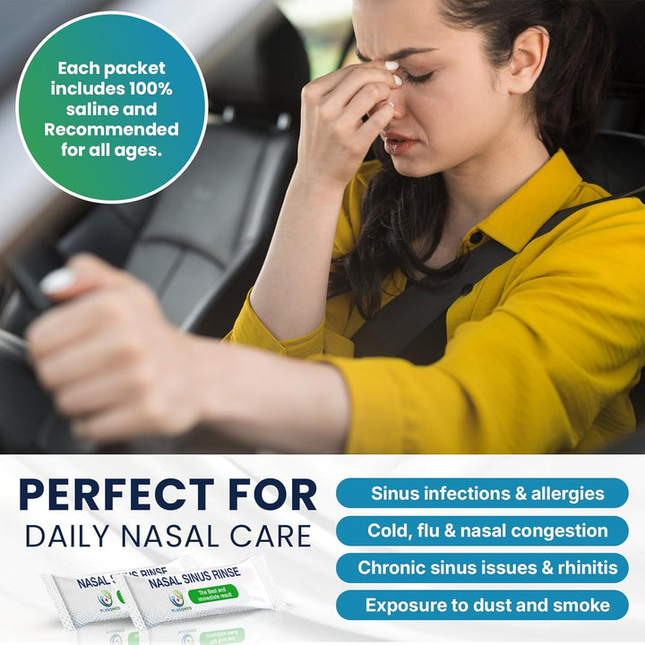 Sinus Rinse Sachets- Pre-Measured Packets for Neti Pot and Squeeze Bottle-100% Natural Sea Salt Istonic Formula,Drug-Free Nasal Irrigation,Sinus Congestion Relief-