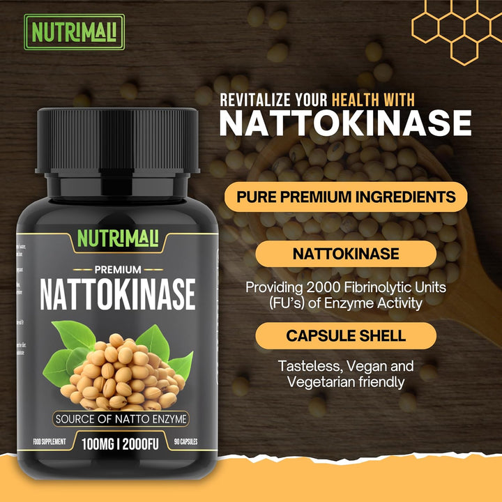 Premium Nattokinase 2000-4000 FU | 90 Vegan Capsules | Source of Natto Enzyme | Non-Gmo, Gluten-Free, Soy-Based | Natural, Japanese Fermentation | Protein Enzyme Supplement