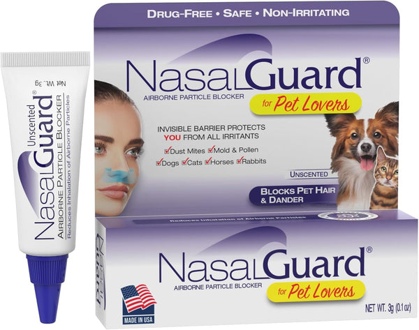 For Pet Lovers Allergy Relief, Pet Hair & Dander Blocker Nasal Gel - Drug-Free, Safe for the Whole Family, Non-Irritating, Moisturizing, Made in USA (Unscented, 3 Gram)