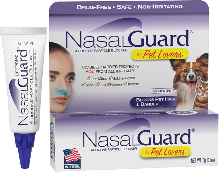 For Pet Lovers Allergy Relief, Pet Hair & Dander Blocker Nasal Gel - Drug-Free, Safe for the Whole Family, Non-Irritating, Moisturizing, Made in USA (Unscented, 3 Gram)