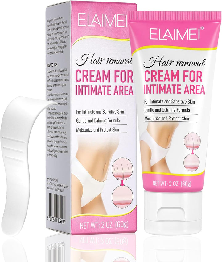 Hair Removal Cream 60G for Genitals, Painless Remover for Sensitive Skin, Pubic, Body, Private Areas and Underarms for Women and Men
