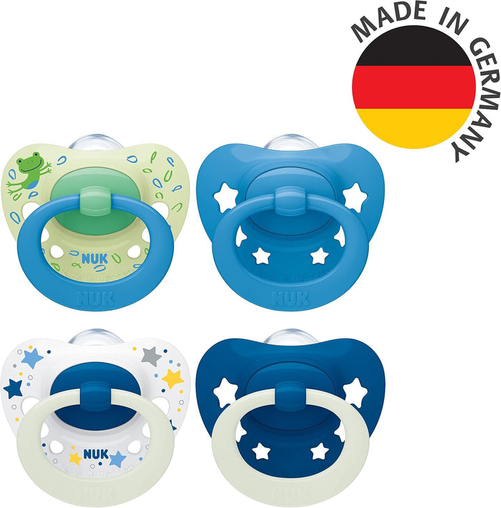 Signature Day & Night Baby Dummy | 18-36 Months | Soothes 95% of Babies | Heart-Shaped Bpa-Free Silicone Soothers | Glow-In-The-Dark | Stars | 4 Count