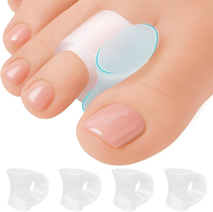 Pinky Toe Spacers for Men & Women – 4 Gel Separators for Overlapping & Curled Little Toes, Bunions, Alignment - Diabetic Foot Care, Silicone Spreader, Corrector & Straightener, Clear