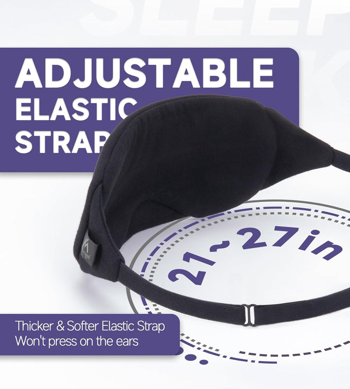 Cotton Sleep Eye Mask - Updated Design Light Blocking with Adjustable Nose Bridge, Soft and Comfortable Night Eye Mask for Men Women, Eye Blinder for Shift Work, Includes Travel Pouch, Black