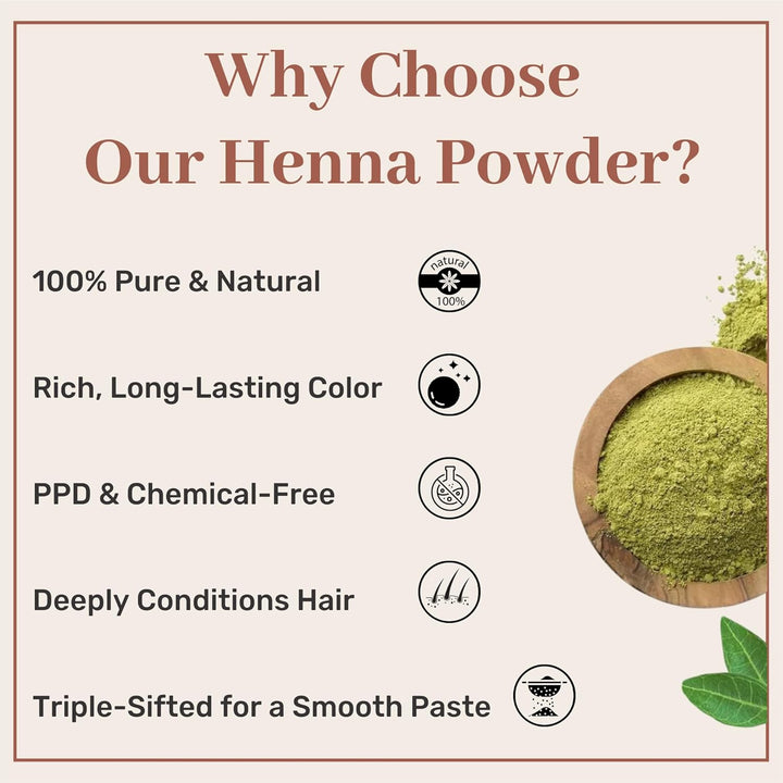 Pure Henna Powder - 500G Pack | Natural Hair Color, Triple Sifted Rajasthani Henna, PPD Free