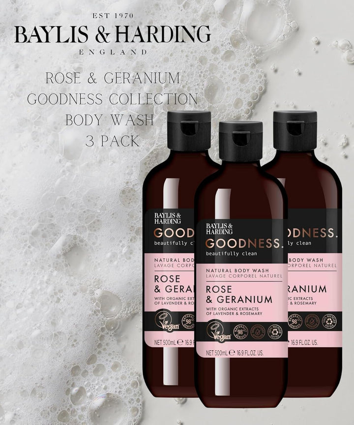 Goodness Rose & Geranium Natural Bath Soak, 500 Ml (Pack of 3) - Vegan Friendly