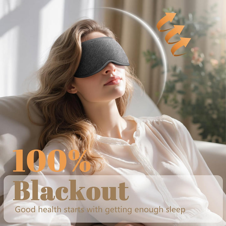 100% Blackout Eye Mask for Sleeping - 3D Deep Contoured Sleep Mask for Men Women - Soft Comfortable Sleeping Mask - Adjustable Eyemask Black Out Night Masks for Travel Nap Yoga - Grey