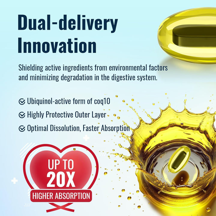 Ubiquinol Coq10 600Mg Softgels with Shilajit Extract 300Mg, Omega-3 150Mg - Dual-Delivery System - Enhanced Absorption for Maximum Active Coq10 Utilization (60 Count, Pack of 1)