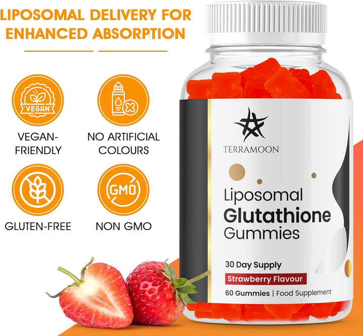 Liposomal Glutathione Gummies, 1350Mg, Reduced, Strawberry Flavour, 60 Gummies, 30 Day Supply, Vegan, Non-Gmo