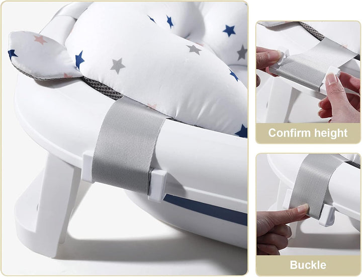 Baby Bath Cushion Pad Newborn Bath Bed Adjustable Baby Shower Mat Non-Slip Soft Mesh Padded Infant Bathtub Support Foldable Baby Bath Seat Back Body Pillow Infant Bather Floating Pad, 0-12 Months