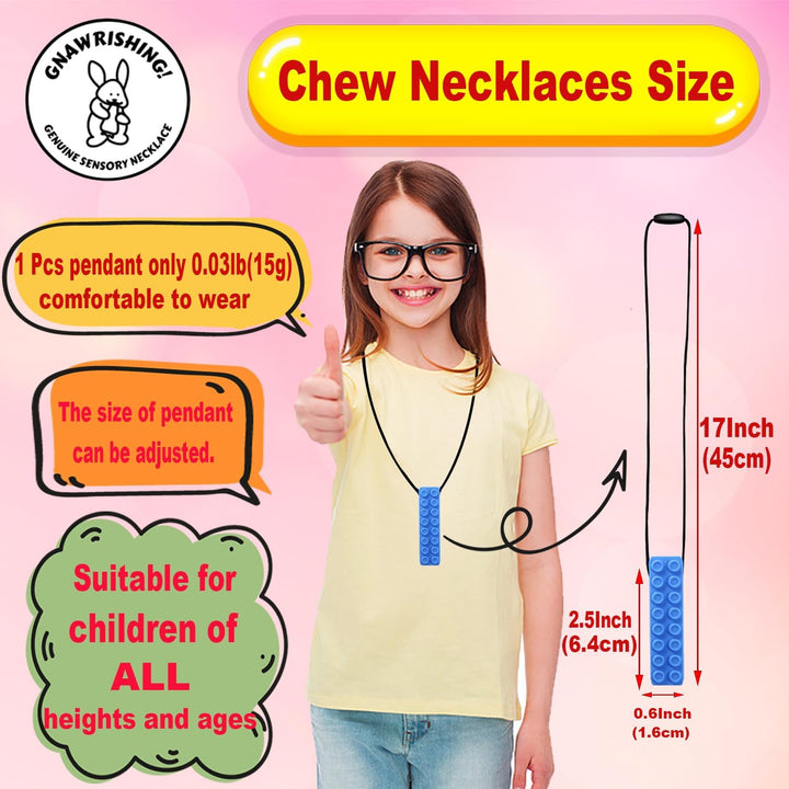 Chew Necklaces for Sensory Kids 5 Pcs Blue Sensory Chewy Toys for Autism Girls and Boys, ADHD Toddler, Adult