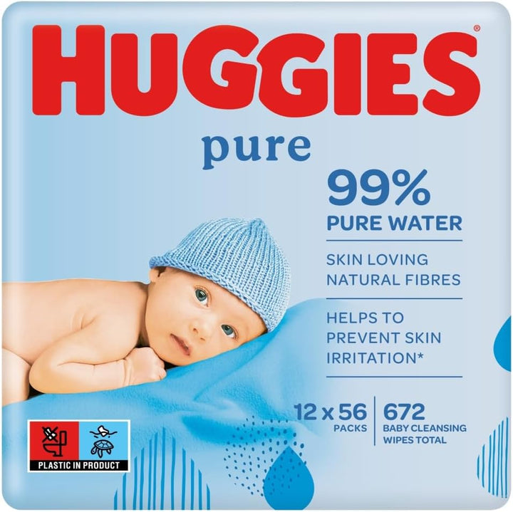 Pure, Baby Wipes, 18 Packs (1008 Wipes Total) - 99 Percent Pure Water Wipes - Fragrance Free for Gentle Cleaning and Protection - Natural Wet Wipes(Packaging May Vary)