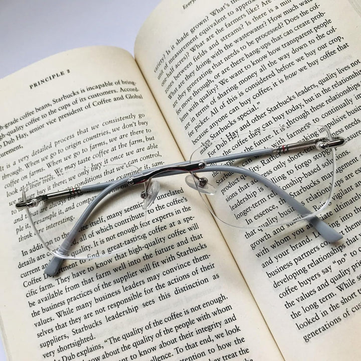 Eyewear Glasses Frameless Fashion, Gold Silver Non-Prescription Clear Lense Fake Glasses for Women and Men 2 Pack