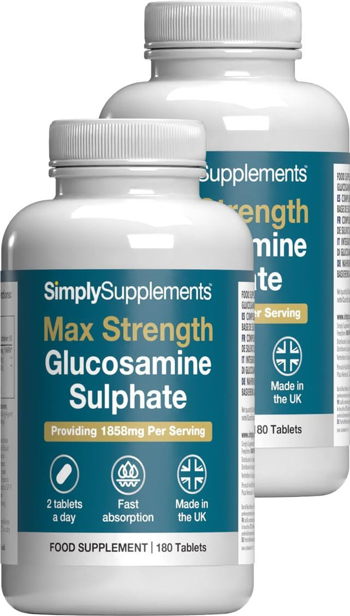 Max Strength Glucosamine Sulphate 2Kcl | Supports Active Lifestyles | 1858Mg per Serving | Marine Sourced | 120 Tablets = 2 Months’ Supply | Manufactured in the UK in Accordance with GMP Standards