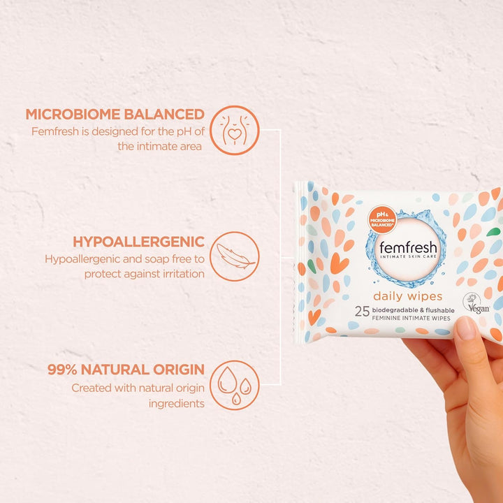 Intimate Wipes - Flushable & Biodegradable Disposable Feminine Hygiene Vaginal Cloths with Calendula & Aloe Extracts - Freshening, Soothing, Ph Balanced, Hypoallergenic – Pack of 6 X 25 Wipes