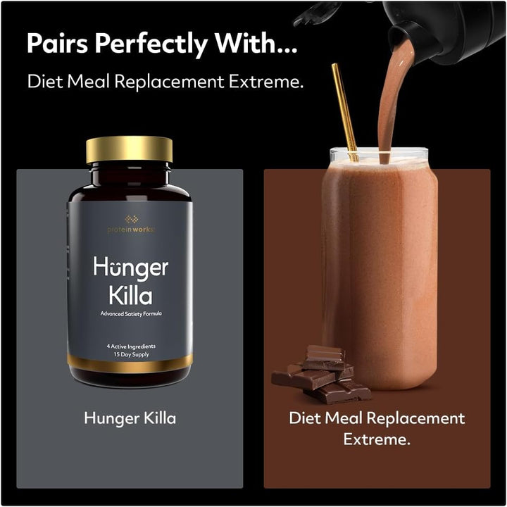 Hunger Killa, Science-Backed & Natural Appetite Suppressant, Supports Weight Loss, Feel Fuller for Longer, with Glucommanan, Inositol, Ginger Extract & Chromium, Vegan, 90 Capsules -