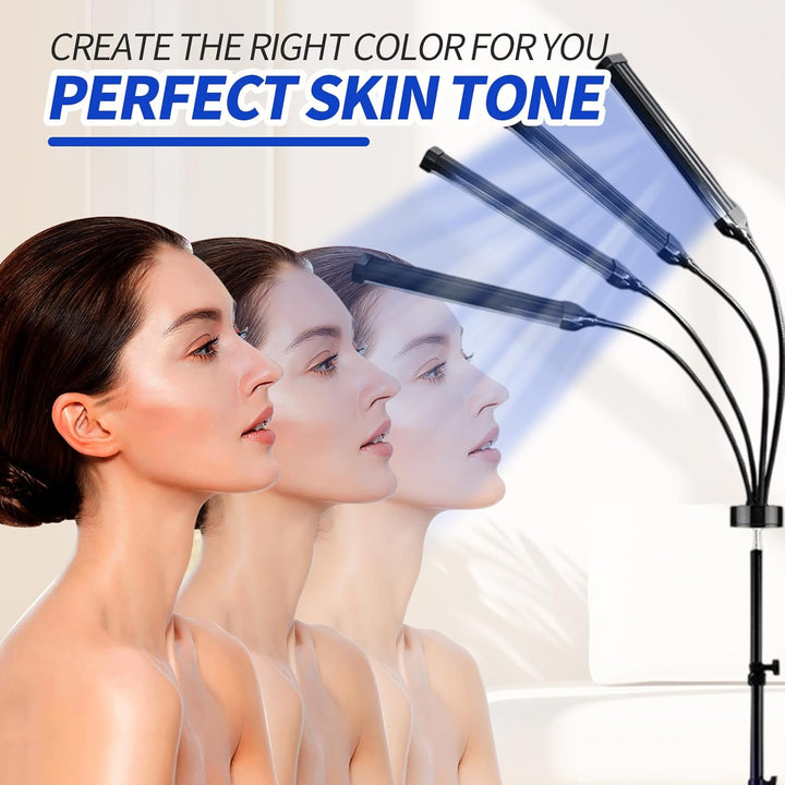 Tanning Lamp for Home with 460Nm & 490Nm Blue Light, 60W Face Tanning Lamp with 4 Lamp Heads and Adjustable Bracket, Tanning Bed with Adjustable Lighting Mode Intensity Time, Sunbeds for Home Tanning