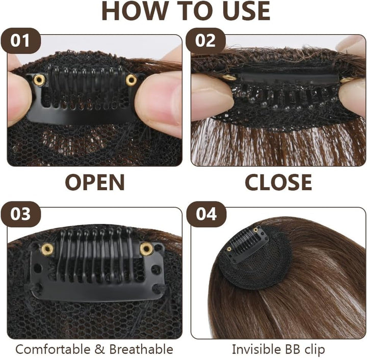 Clip in Bangs, Chemical Fiber Hair Clip in Fringe Bangs, Bangs Clip in Hair Extensions, Wispy Bangs Clip with Curved Bangs, Temples Hairpieces for Women (Dark Brown)