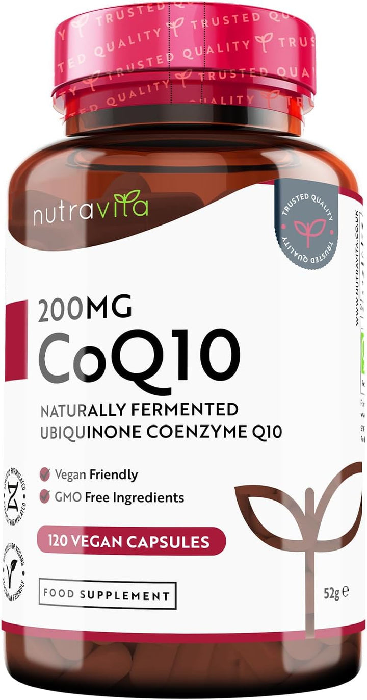 Coq10 200Mg - 120 Vegan Capsules of High Strength Co Enzyme Q10 (4 Months Supply) - 100% Pure and Naturally Fermented Ubiquinone Coenzyme - No Synthetic Additives - Made in the UK by
