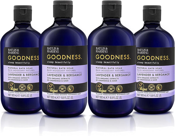 Goodness Sleep Lavender & Bergamot Sleep Bath Soak, 500Ml (Pack of 4) - Vegan Friendly