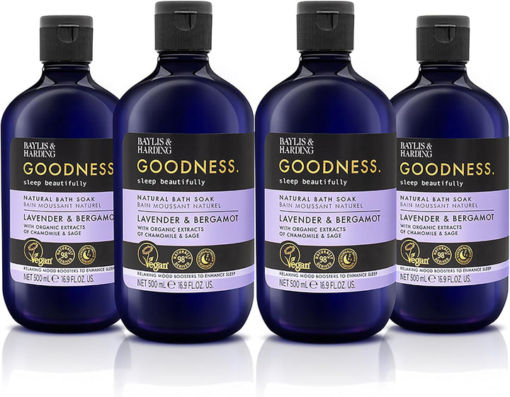 Goodness Sleep Lavender & Bergamot Sleep Bath Soak, 500Ml (Pack of 4) - Vegan Friendly