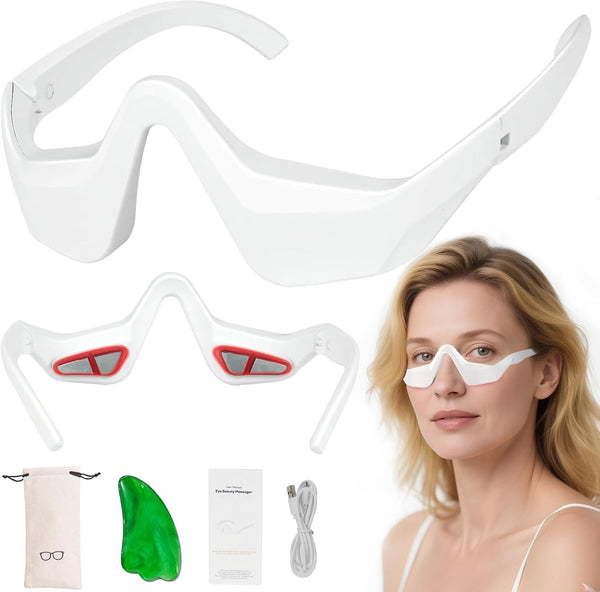 Under Eye Red Light Therapy Device, Red Light Therapy Glasses, 4 Modes Microcurrent Eye Massager for Relieve Eye Bags, Reduce Dark Circles and Puffiness
