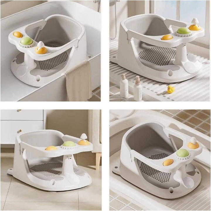 Baby Bath Seat 6 Months+ Child Bath Tub Non-Slip Baby Bath Chair with Toys, Water Jug, Grey New