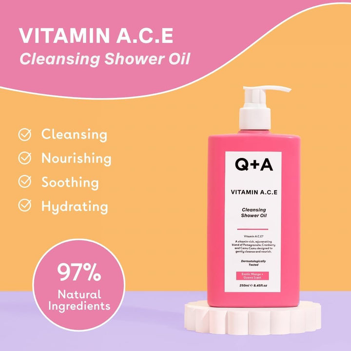 Vitamin A.C.E Cleansing Shower Oil (250Ml), Cleansing Oil Shower Gel Alternative, Body Care, Hydrating Body Wash with Berry & Sea Buckthorn Oils, Tropical Mango & Guava Scent, Moisturises, Soothes
