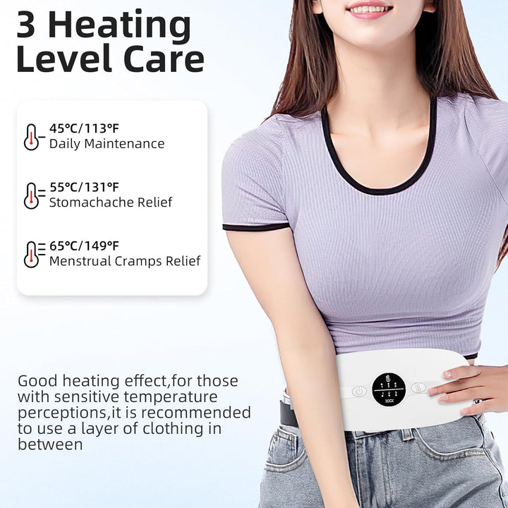 Rechargeable Heat Pad with 3 Heating & Vibration Modes - Period Pain Relief for Back & Stomach - Portable Heating Pad Gift for Women