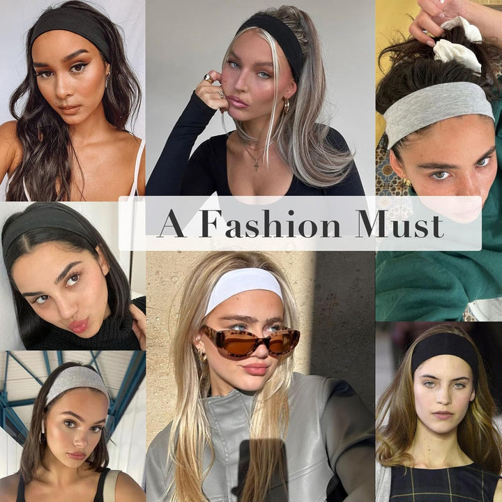 7Cm Wide Black Headbands for Women Men,  2Pack Fashion Head Bands for Women'S Hair, Soft Fabric Stretchy Hair Bands for Makeup, Yoga, Running (2Xblack)