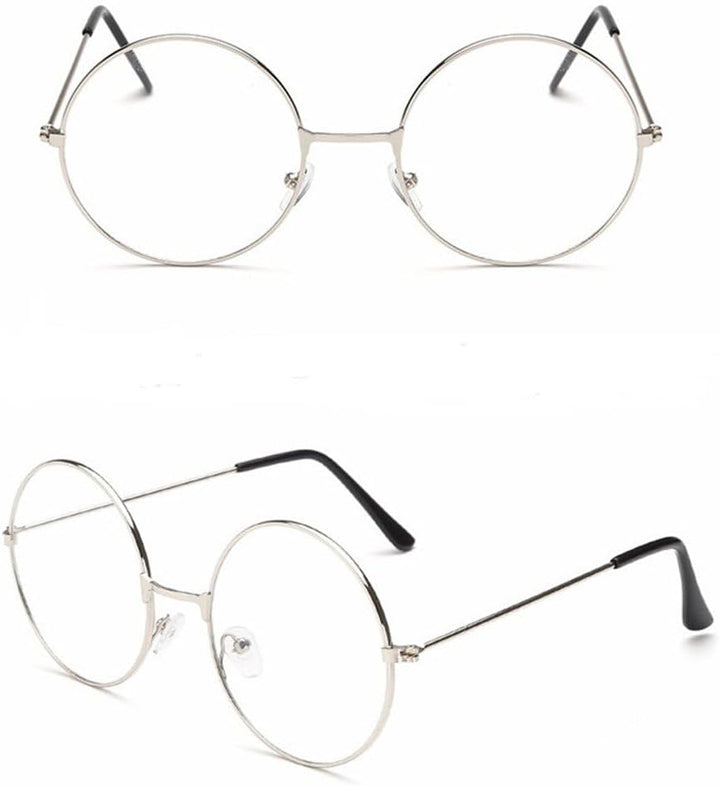 - round Glasses Unisex, Wizard Costume - Retro Sixties Style Clear Lens, round Wire Costume Geek Glasses Accessories for Dress Up, Classic Vintage Design Spectacles