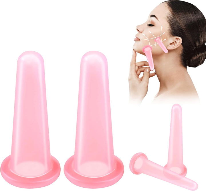 4PCS Face Cupping Set Silicone Facial Cupping Set Face anti Cellulite Massager Health Care Cupping Pink Vacuum Massage Cup Kit Facial Cups for Facefor Body Facial Neck Eye Care