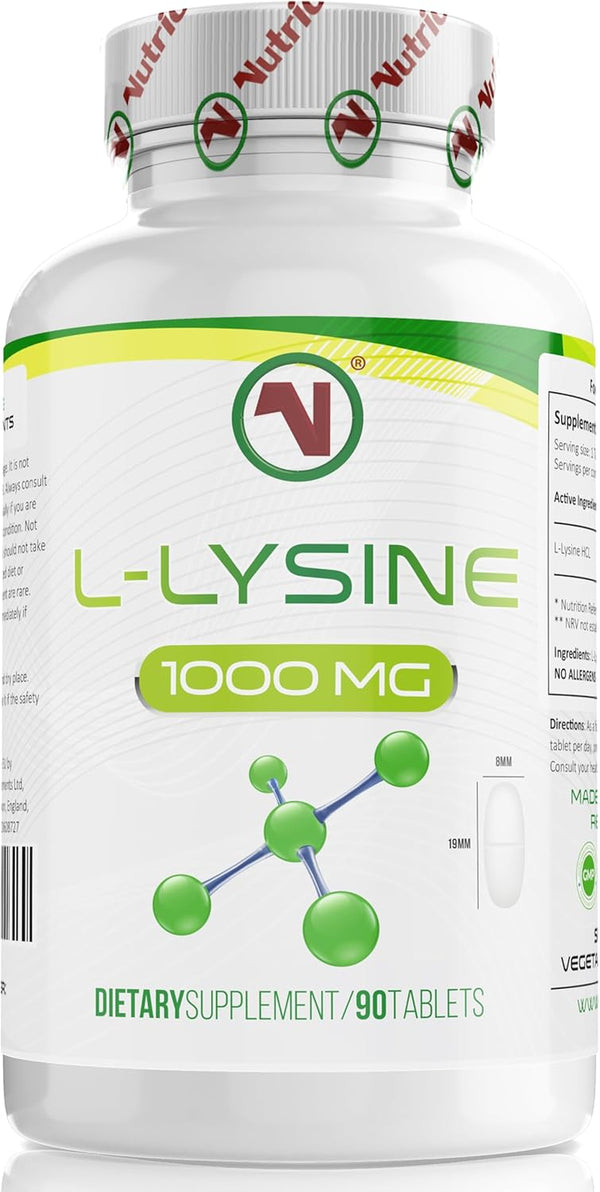 L-Lysine X 90 1000Mg Tablets | Smallest Possible 19Mm Formula | Easier to Swallow and Quicker to Absorb - Suitable for Vegetarian and Vegan. (90)