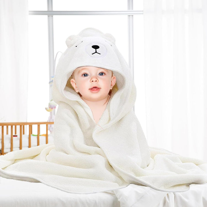 Hooded Towel - 3 Piece Baby Bath Towel Set, 80 X 80 Cm, Soft, Super Absorbent, Cute Unisex Hooded Towel with Pattern, 0-5 Years