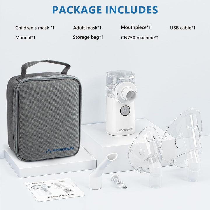 Nebuliser Machine for Adults and Kids, Portable Handheld Silent Inhaler CN750 with Storage Bag for Travel and Home Use