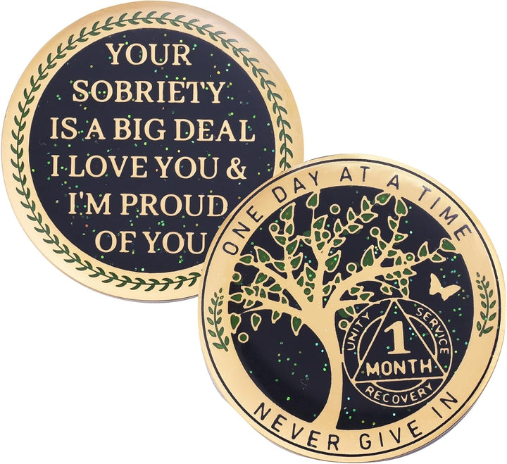 One Month Sobriety Coin AA Chips and Medallions Tree of Life Recovery Coins 30 Days Anniversary Token Sobriety Gifts for Men Women Alcoholics Anonymous Gifts